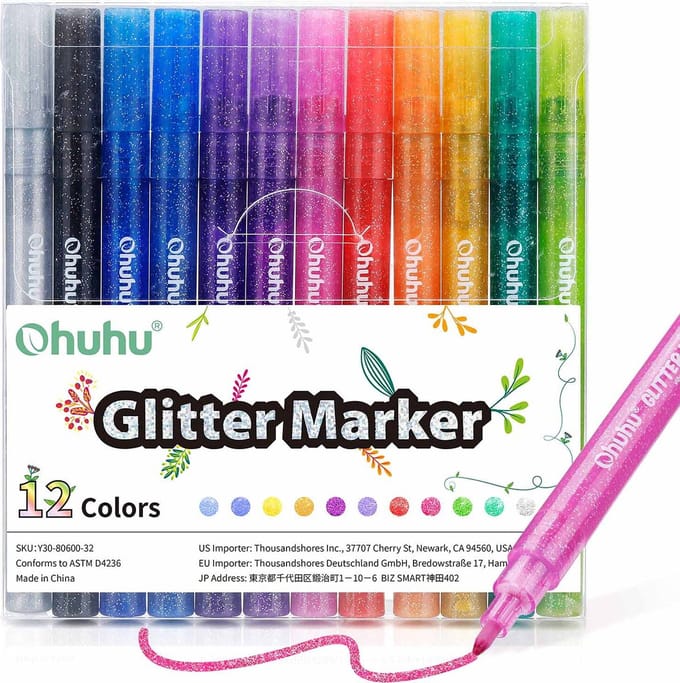 Ohuhu Glitter Metallic Marker Pens - set van 12