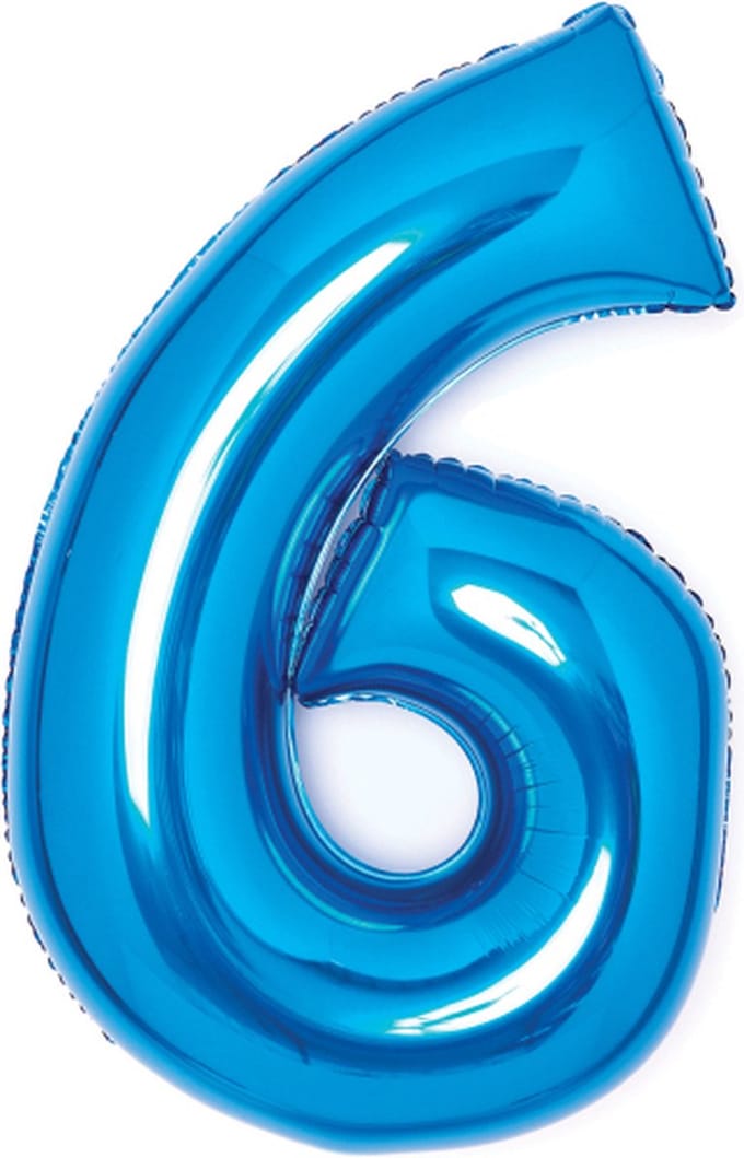 Folieballon cijfer 6 blauw, hoogte 66cm