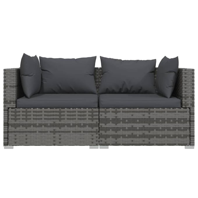 vidaXL - Tweezitsbank - met - kussens - poly - rattan - grijs