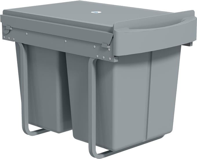 4goodz Uitschuifbare Inbouwprullenbak - 40 liter verdeeld in 2 x 20 L - Grijs