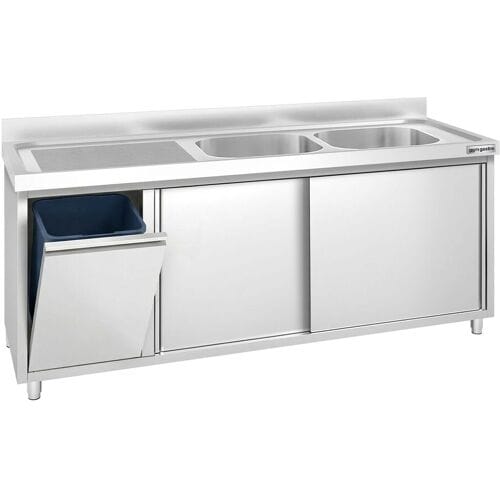 GGM Gastro Spülschrank PREMIUM - 2000x600mm - mit Abfallbehälter & 2 Becken rechts