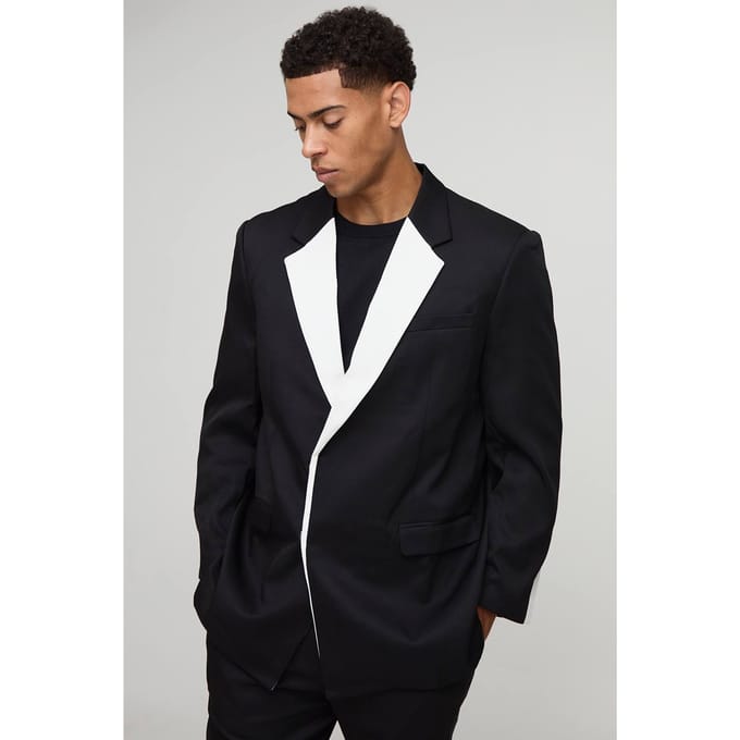 Rechte pasvorm blazer met contrastpaneel | Black | Size Small