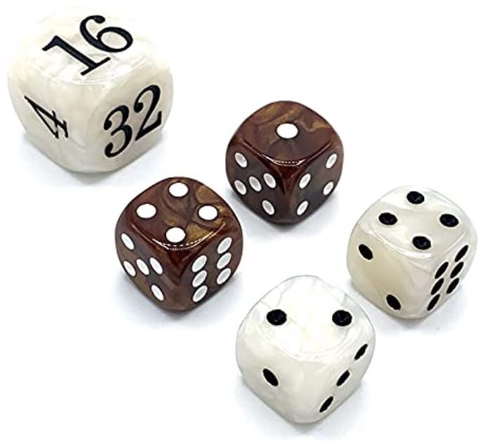 Backgammon Pareldobbelstenen Set met Dubbele Kubus en 4 Extra Dobbelstenen in Opbergzak