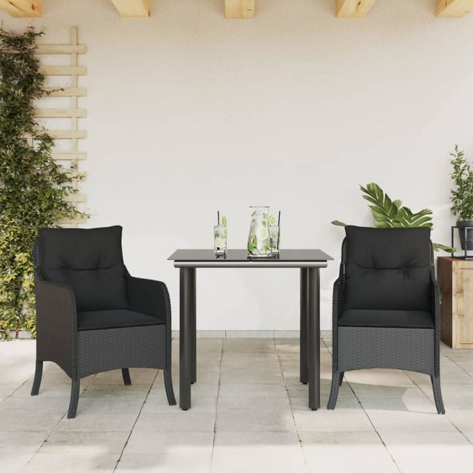vidaXL - 3-delige - Tuinset - met - kussens - poly - rattan - zwart
