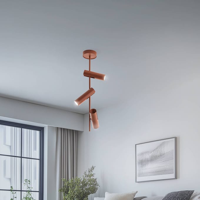 SIGMA Plafondspot Leda 3, baksteenrood, 3-lamps, staal, hoogte 76 cm