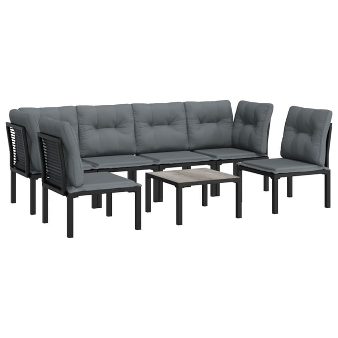 vidaXL - 7-delige - Loungeset - poly - rattan - zwart - en - grijs