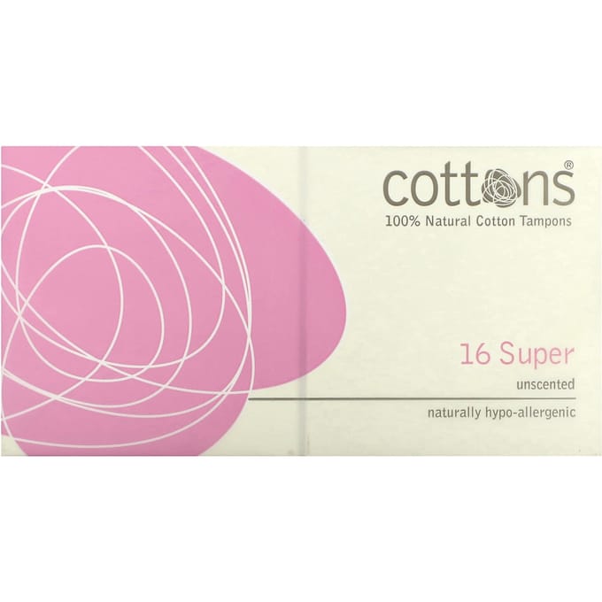 Cotons, Tampons 100% Coton Naturel, Super, Non Parfumés, 16 Tampons white