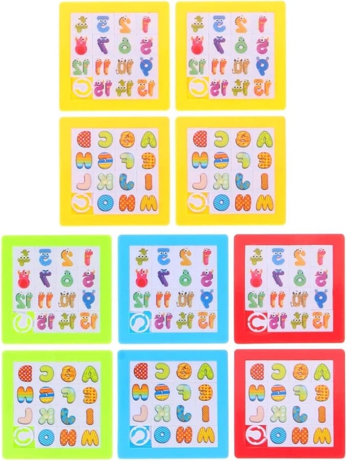 Schuifpuzzel - Nummerpuzzel Letterpuzzel - Cognitieve Ontwikkeling - 10 Stukken - 7 x 7 cm - Niet gespecificeerd