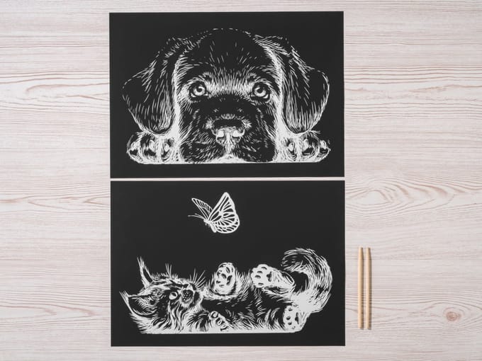 Crelando set krastekeningen 4-delig hond/kat zilver