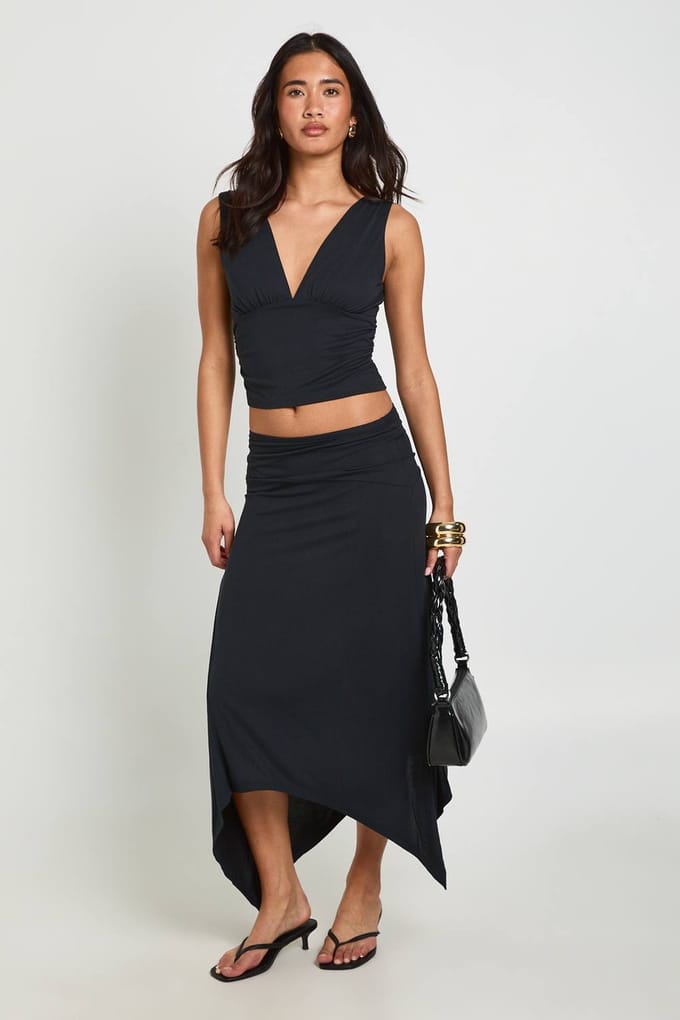 boohoo Dames Cupro Gerimpeld Vest Top Met V-hals | Zwart | Maat: 42