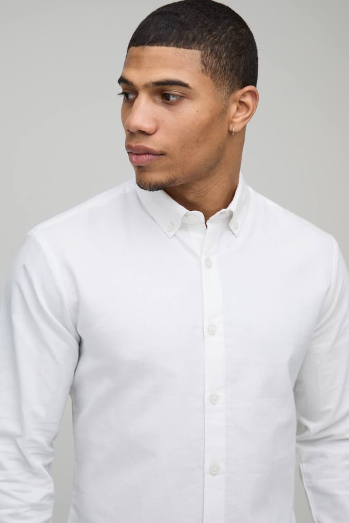Slim fit overhemd met button-down kraag, oxford en lange mouwen | White | Size Medium