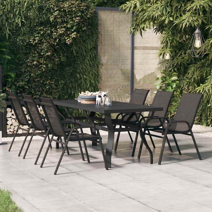 vidaXL - Tuintafel - 180x80x70 - cm - staal - en - glas - zwart