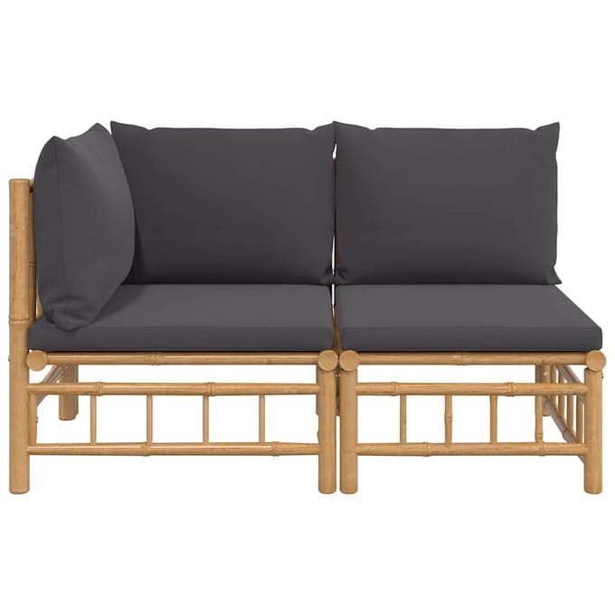 vidaXL - 2-delige - Loungeset - met - kussens - bamboe - donkergrijs