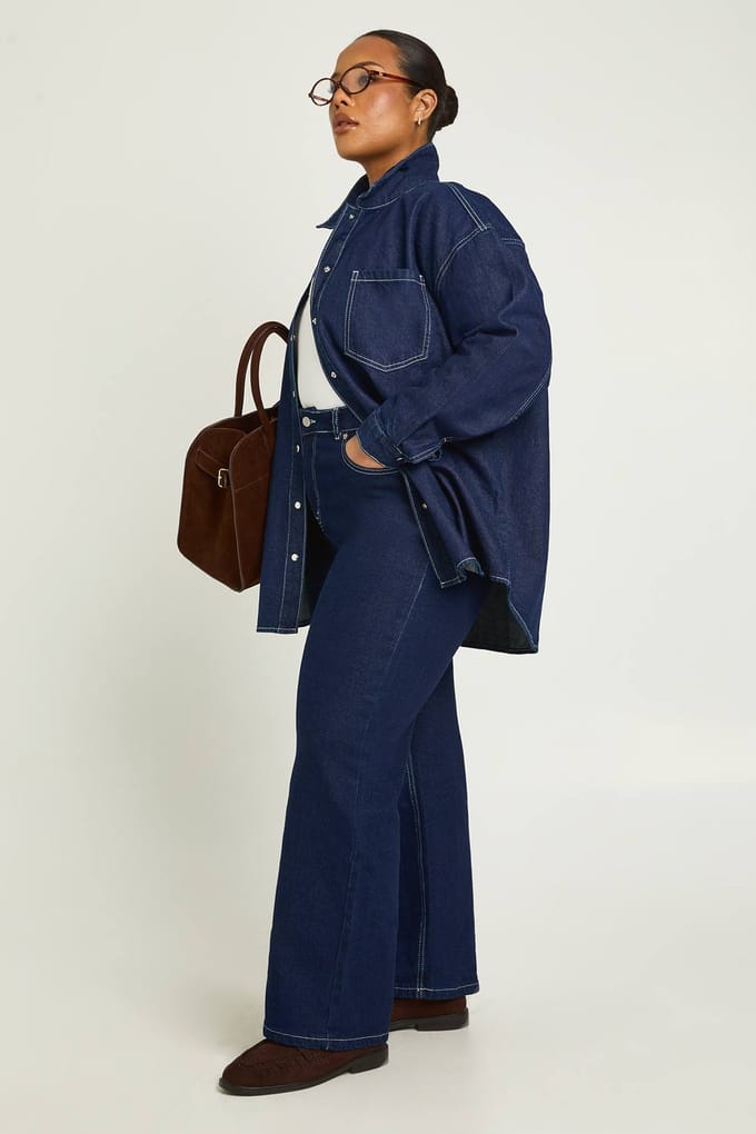 boohoo Dames Plus Oversized Denim Shirt | Indigo | Maat: 16