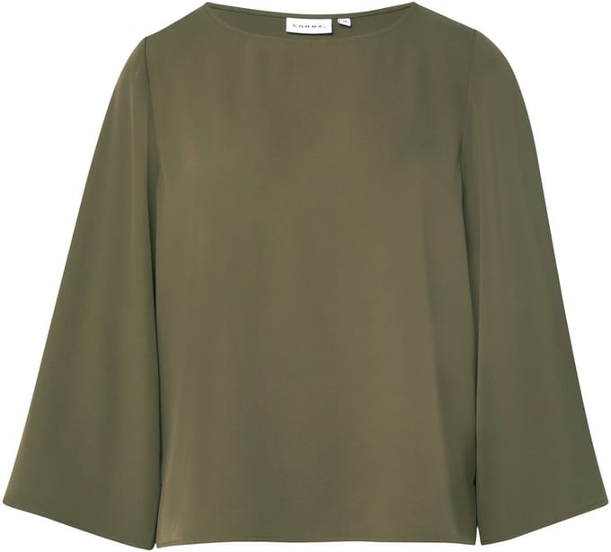 Vrouwelijke blouse met brede 3/4 mouwen en ronde hals COMMA
