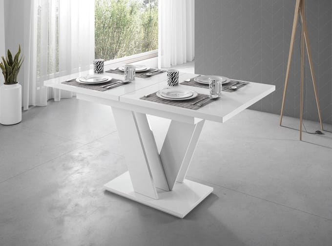 Meubella - Eetkamertafel Moris - Hoogglans wit - 160 cm - Uitschuifbaar
