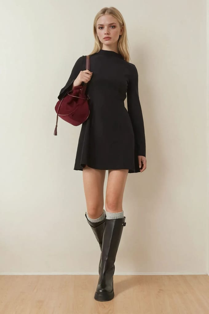 Hoge Hals Flare Mini Jurk