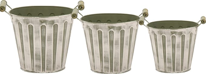 Emmer/plantenpot/bloempot - set van 3x stuks - zink - legergroen