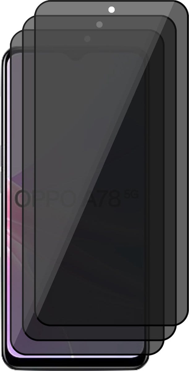 Privacy Screenprotector geschikt voor Oppo A58 5G / A78 5G - 3x Volledig Dekkend Glas Screen Protector