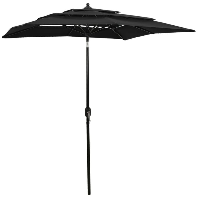 vidaXL - Parasol - 3-laags - met - aluminium - paal - 2x2 - m - zwart