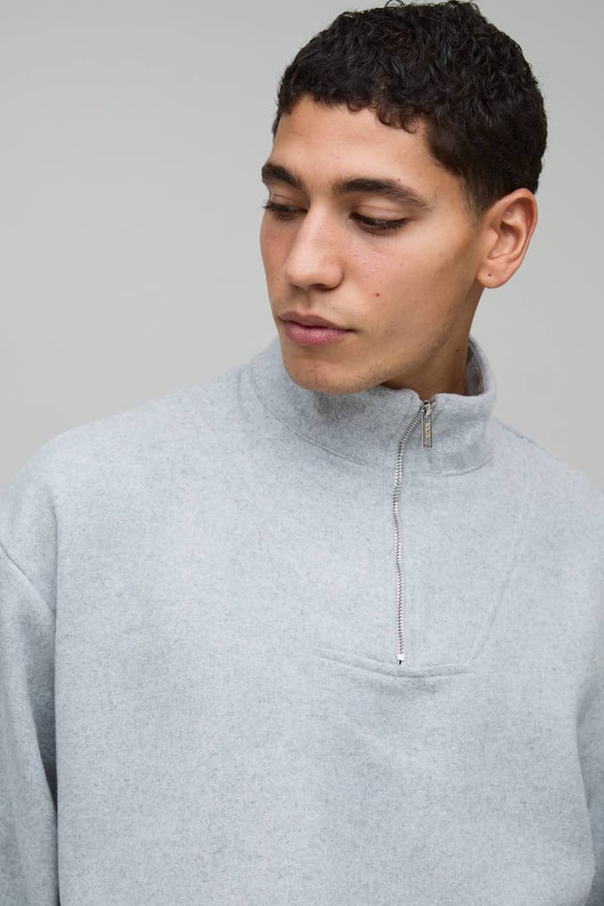 Oversized Boxy Funnel Neck Sweatshirt | Grey Marl | Size Large