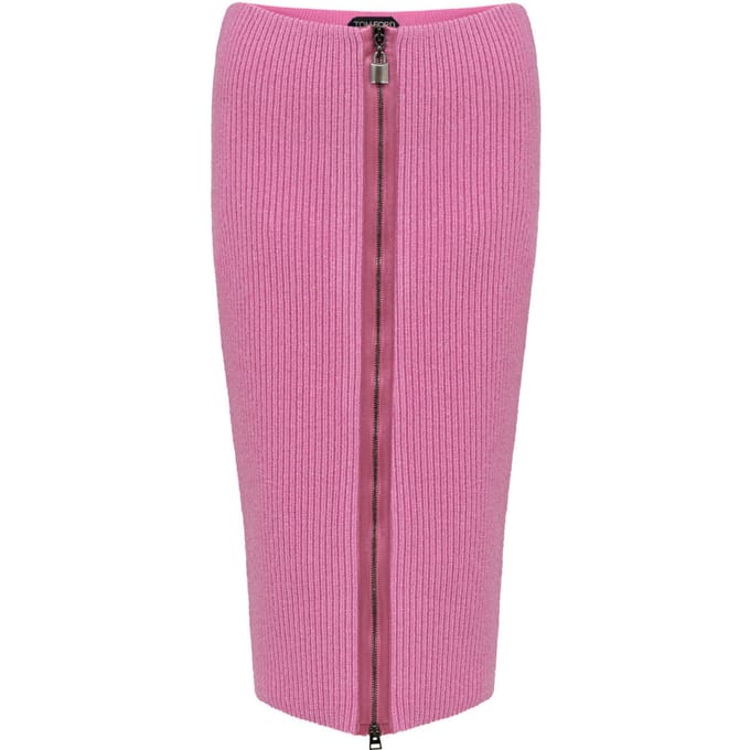 Geritsde rok in roze breiwerk Tom Ford