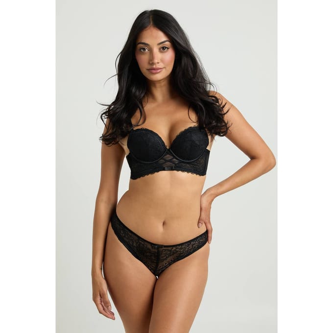 boohoo Dames Kanten Beugel Plunge Lingerie Set | Black | Maat: 34B
