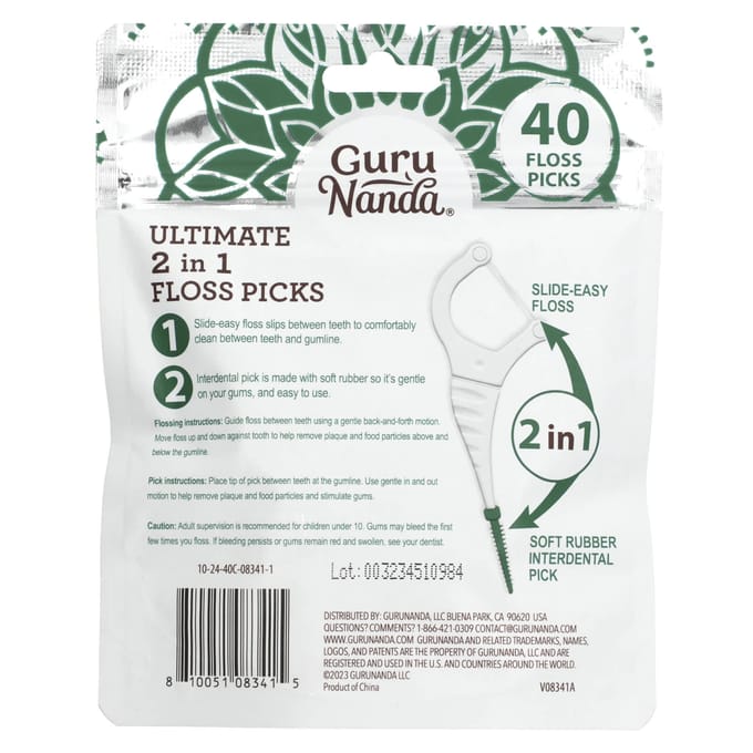 GuruNanda, Ultieme 2-in-1 Wegwerp Tandfloss, Wilde Munt, 40 Flosses white