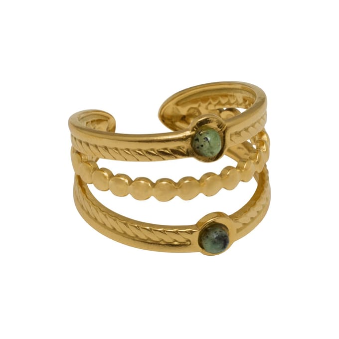 Essenza Multiple Layers Green Stones Ring Gold