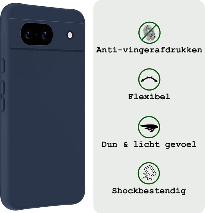 Hoesje Geschikt voor Google Pixel 8a - Sterk & Shockproof - Hoes Cover - Siliconen Case - Donkerblauw