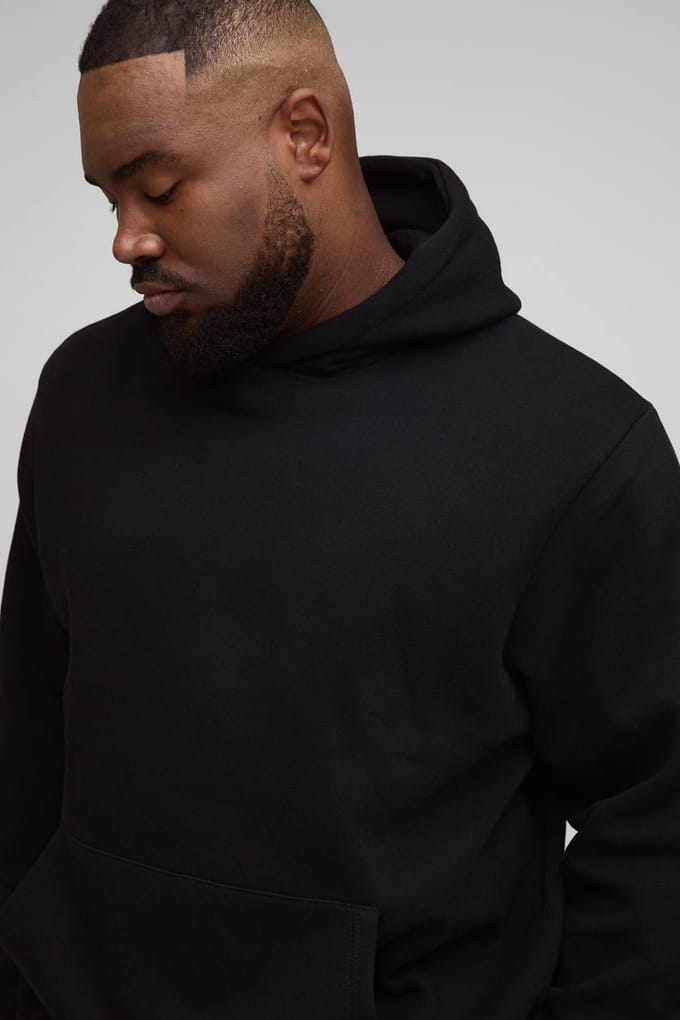 Plus Essential Regular Fit Over the Head Hoodie | Black | Size 5XL