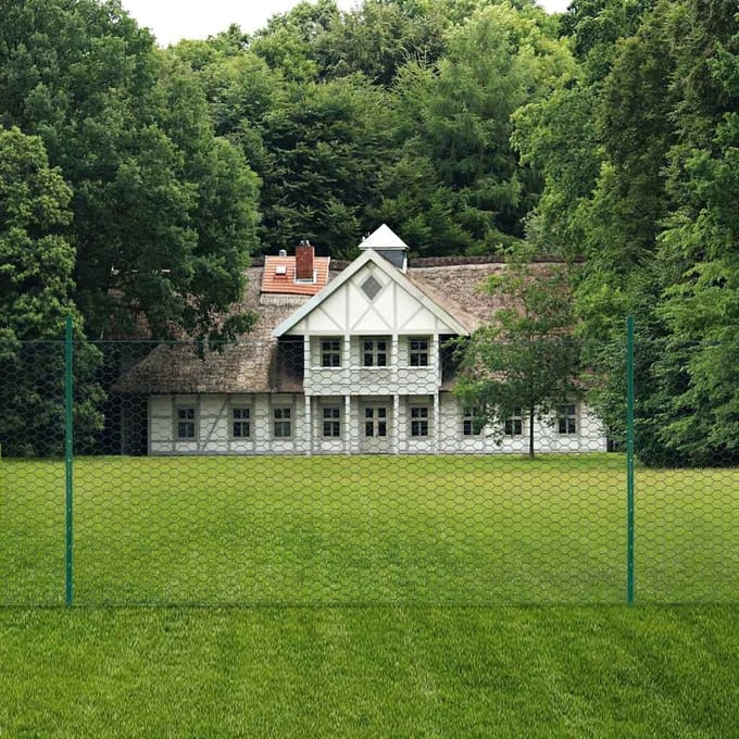 vidaXL - Draadgaashek - met - palen - 25x1,5 - m - staal - groen