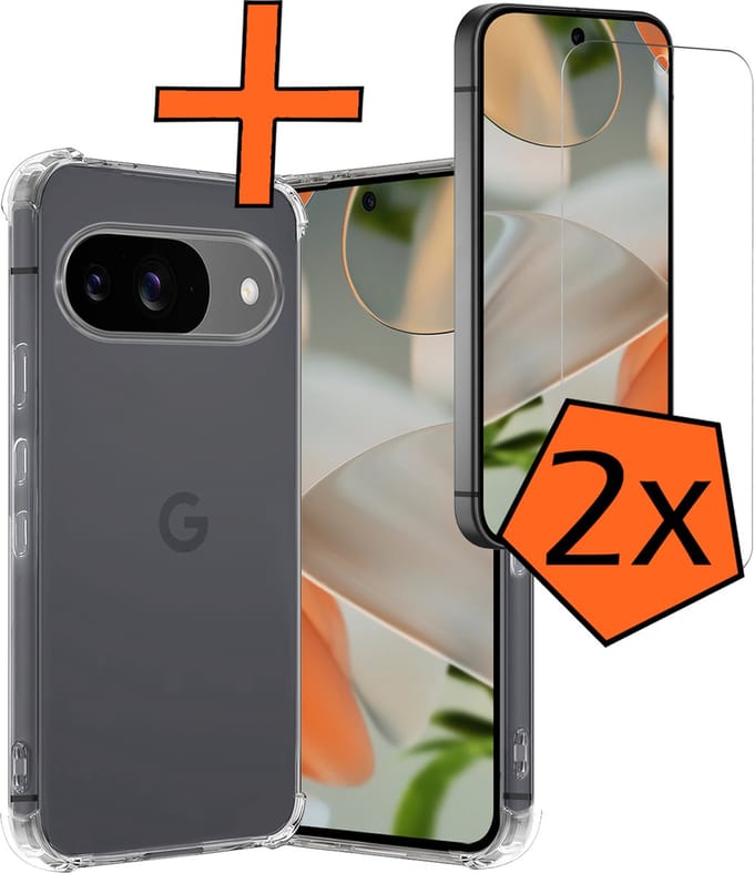 Hoes - Met Screenprotector - 2 Stuks - Geschikt voor Google Pixel 9 - Sterk & Shockproof - Siliconen Case - Back Cover - Telefoon Hoes - Shock Proof - Transparant