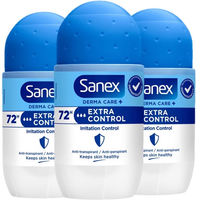 Sanex Deo Roller Dermo Extra Control - 3 x 50 ml - Anti Irritatie - 72H Formule - Anti Perspirant