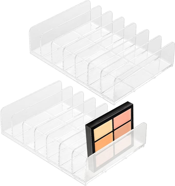2 Stuks Oogschaduw Palet Organizer, Acryl Houder met 7 Rasters voor Make-up, Nagellak en Lipstick