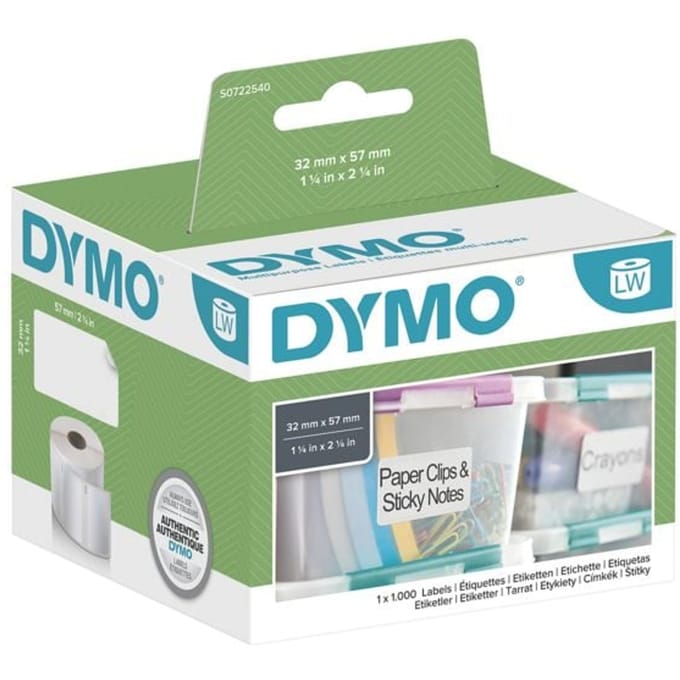DYMO originele LabelWriter multifunctionele labels | 57 mm x 32 mm | 1000 zelfklevende etiketten | Geschikt voor de LabelWriter labelprinters | Gemaakt in Europa