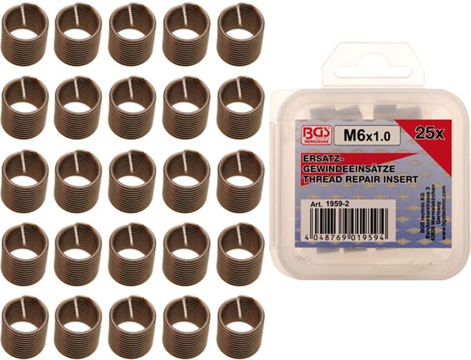 BGS - Reparatie schroefdraad - Helicoils - inserts M6 x 1.0  - 25 stuks - BGS1959-2