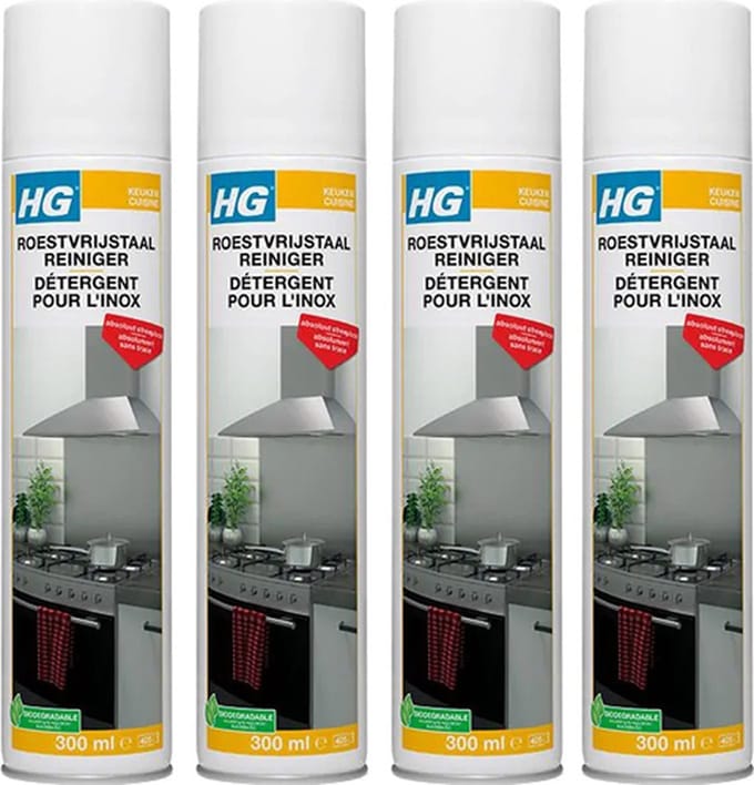 HG roestvrijstaal reiniger - 4 stuks + Gratis KD Spons