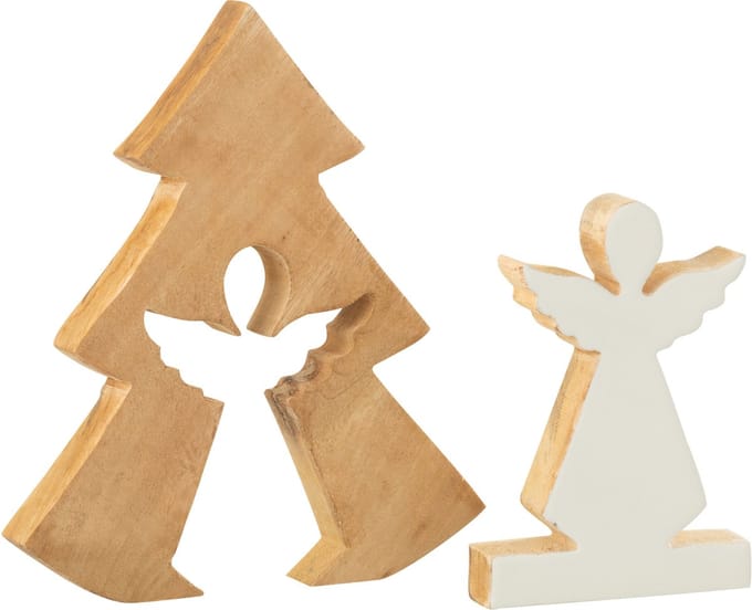 J-Line decoratie Engel In Boom - hout - wit/naturel - large