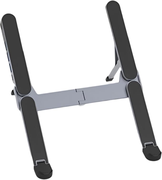 Laptopstandaard Aluminium - Verhoger Bureau - Comfortabel Werken - Geïntegreerde USB-hub - Compact Formaat - Zwart