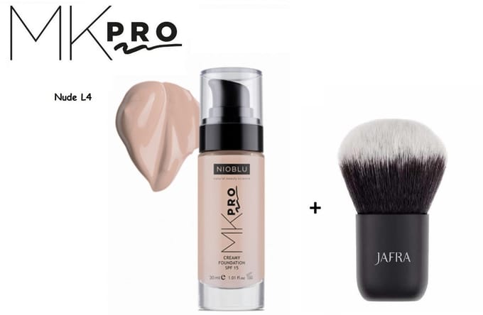 NIOBLU - MKPro - Creamy - Foundation - SPF 15 - Nude L4 - met - Kabuki - kwast