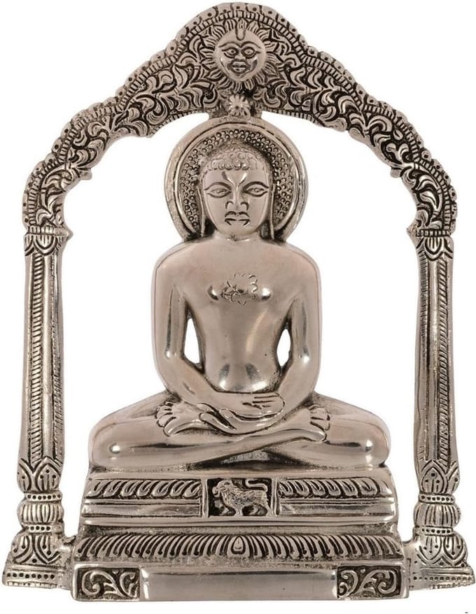 Mahavir Wanddecoratie - Religieus Beeld - Muur Versieren - Wit Metaal - 21.5 cm - Wit