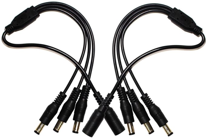 Security-01 1 tot 3-weg DC Power splitter kabel zwart, stekker 5,5 mm x 2,1 mm