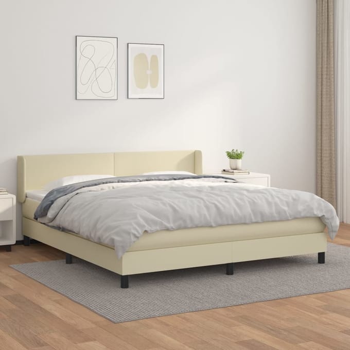 vidaXL - Boxspring - met - matras - kunstleer - crèmekleurig - 160x200 - cm