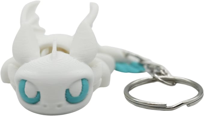Flexibele draak sleutelhanger - Ivoor Wit - 3d geprint - Cadeau liefhebber – Sleutelhanger dier – 8cm