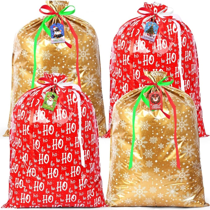 Grote Kerstcadeautas met Trekkoord en Labels, Herbruikbaar