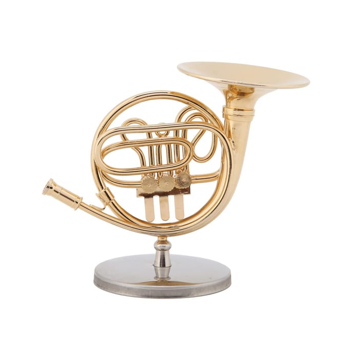 4in Miniatuur Gouden Franse Hoorn Replica met Standaard Instrument Model Ornamenten Kerstcadeaus beige