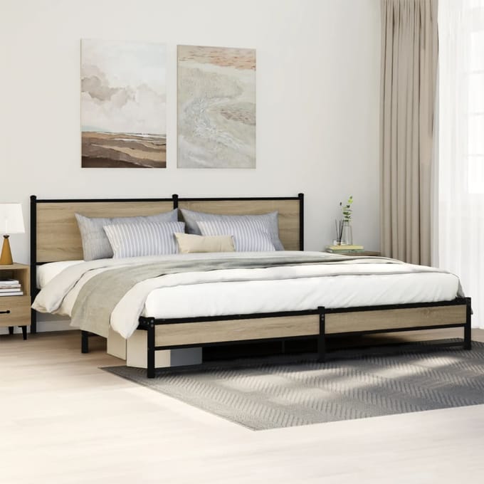 vidaXL - Bedframe - zonder - matras - metaal - sonoma - eikenkleur - 200x200 - cm