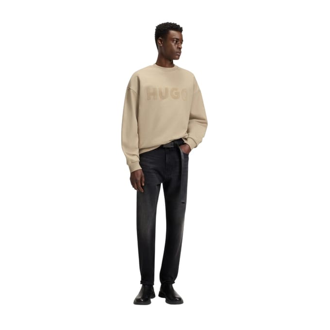 Hugo Heren-sweatshirt met reliëfpatroon, normale pasvorm (Medium Beige)