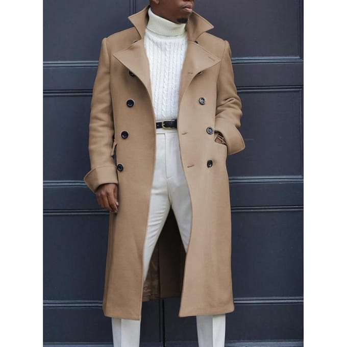 Nieuwe wollen jas herfst Britse wol dubbelrijgsknoop extra lange jas XL gray